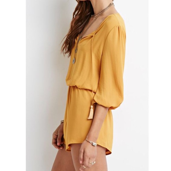 Forever 21 Yellow Tasseled Self-tie Romper - Picture 1 of 4